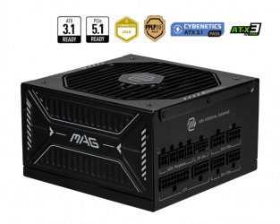 Fuente de Poder MSI MAG A1000GLS PCIE5 80 PLUS Gold, Modular, 24-pin ATX, 12VHPWR, 135mm, 1000W 