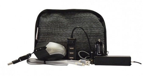 Naceb Kit de Viaje con Cargador Portátil NA-0402, 2200mAh, Gris - incluye Cargador para Auto/Mini Mouse/ Hub USB/Cable USB 