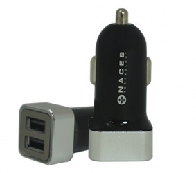 Naceb Cargador para Auto NA-602, 5V, 2x USB 2.0, Negro 