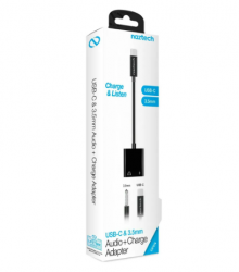 Naztech Adaptador USB C Macho - 3.5mm Hembra/USB C Hembra con Carga, Negro 