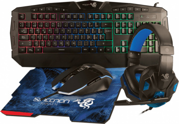 Necnon Kit Gamer de Teclado, Mouse, Mousepad y Audífonos Kraken, Alámbrico, USB, Negro/Azul (Español) 