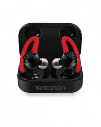 Necnon Audífonos Intrauriculares Deportivos con Micrófono NTWS-SPORT, Inalámbrico, Bluetooth, Negro/Rojo 