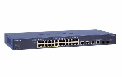 Switch Netgear Fast Ethernet ProSafe FS728TLP, 24 Puertos 10/100Mbps (12 PoE), 2 Puertos 10/100/1000Mbps, 2 Puertos SFP, 8000 Entradas - Administrable 