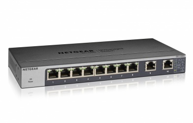 Switch Netgear Gigabit Ethernet GS110MX, 8 Puertos 10/100/1000Mbps + 2 Puertos 10G, 56 Gbit/s, 16.000 Entradas - No Administrable 