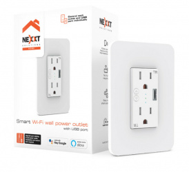 Nexxt Solutions Tomacorriente Inteligente NHE-W100, 2 Enchufes, 1x USB-A, 110 - 240V, 15A, Blanco 
