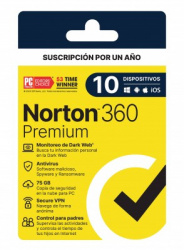 Norton 360 Premium, 10 Dispositivos, 1 Año, Windows/Android/Mac ― ¡Compra y recibe de regalo una licencia Norton 360 Advanced! Limitado a 1 por cliente. ― ¡Obtén $100 en saldo de regalo para su próxima compra! 