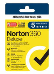 Norton 360 Deluxe, 5 Dispositivos, 1 Año, Windows/Android/Mac ― ¡Compra y recibe de regalo una licencia Norton 360 Advanced! Limitado a 1 por cliente. ― ¡Obtén $100 en saldo de regalo para su próxima compra! 