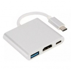 OEM Adaptador USB-C Macho - USB/HDMI/USB-C Hembra, Plata 
