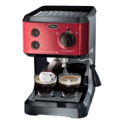 Oster Cafetera Espresso y Cappuccino BVSTECMP65R, Negro/Rojo 