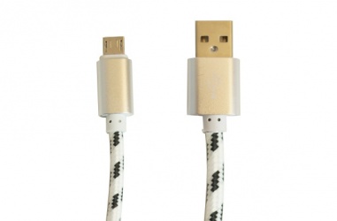 OvalTech Cable de Nylon USB Macho - Micro USB Macho, 2 Metros, Blanco 