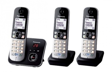 Panasonic Teléfono Inalámbrico DECT KX-TG6823, Altavoz, 3 Auriculares, Negro/Plata 