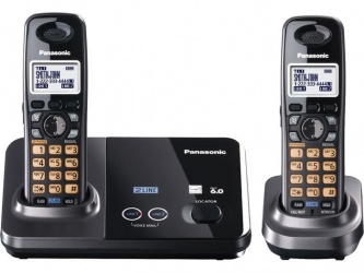 Panasonic Teléfono DECT Expandible hasta 6 Auriculares y con Ringer ID, Inalámbrico, 2 Líneas, Altavoz 
