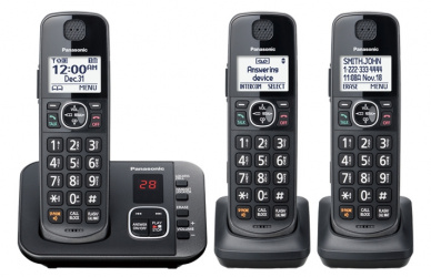 Panasonic KX-TGE633 Teléfono Inalámbrico DECT 6.0, 3 Auriculares, Altavoz, Negro 