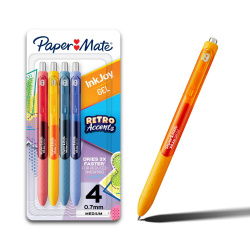 Paper Mate Bolígrafo de Gel 2205628, Punto Mediano 0.7mm, Multicolor, 4 Piezas 
