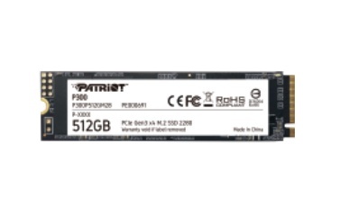 SSD Patriot P300 NVMe, 512GB, M.2, 1200 MB/s Escritura, 1700 MB/s Lectura, PCI Express 3.0  