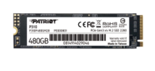 SSD Patriot P310 NVMe, 480GB, M.2, 1.000MB/s Escritura, 1700 MB/s Lectura, PCI Express 3.0 