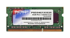 Memoria RAM Patriot Memory DDR3, 1333MHz, 4GB, Non-ECC, CL9, SO-DIMM 