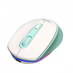 Mouse Ergonómico Perfect Choice Óptico Lumier, Inalámbrico, USB-C, 1600DPI, Blanco/Menta 