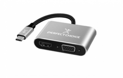 Perfect Choice Adaptador USB C Macho - HDM1/VGA Hembra, Plata/Negro 