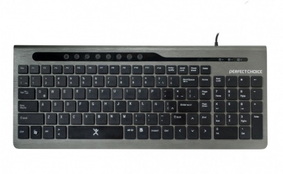Teclado Perfect Choice Multimedia Iconic, Alámbrico, USB, Aluminio/Negro (Español) 