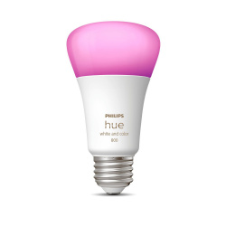Phillips Foco Regulable LED Inteligente Hue White & Color Ambiance, Luz Blanca/RGB, Base E26, 9.5W, 806 Lúmenes, Blanco, Equivale a un Foco Tradicional de 60W 