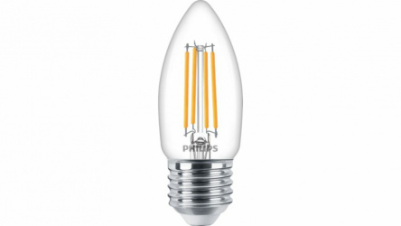 Philips Foco LED Tipo Vela Vintage LED, Luz Cálida, Base E27, 4.5W, 500 Lúmenes, Ahorro de 90% 