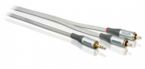 Philips Adaptador de Sonido 2 x RCA Macho - 3.5mm Macho, Plata 