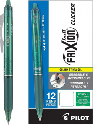 Pilot Bolígrafo Frixion Clicker, Punto Fino de 0.7mm, Paquete de 12 Piezas, Verde 