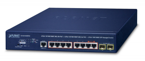 Switch Planet Gigabit Ethernet GS-4210-8HP2S, 8 Puertos PoE+ 10/100/1000 (2x PoE++), 2 Puertos SFP, 20 Gbit/s, 8000 Entradas - Administrable 