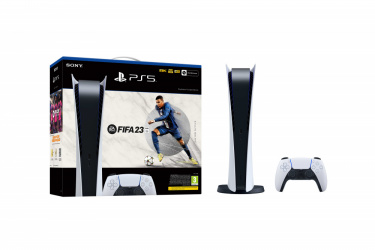 Sony PlayStation 5 Digital Edition 825GB, WiFi, Bluetooth 5.1, Blanco/Negro ― Incluye Juego FIFA 23 