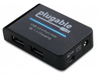 Plugable Hub USB - 4 Puertos USB 2.0 Hembra, 480Mbit/s, Negro 