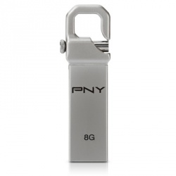 Memoria USB PNY Hook, 8GB, USB 2.0, Plata 