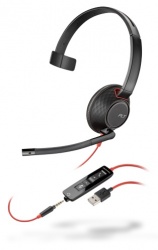Poly Monoaural Blackwire 5210, Alámbrico, USB, Negro/Rojo - Bulk 