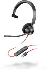 Poly Monoaural con Micrófono Blackwire 3310, Alámbrico, USB-A, Negro 