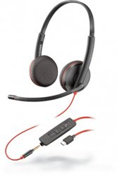 Poly Audífonos con Micrófono Binaural Blackwire C3225, Alámbrico, USB/3.5mm, Negro 