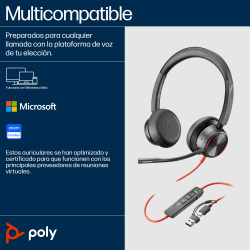 Poly Audífonos con Micrófono Blackwire 8225, Alámbrico, 2.2 Metros, USB C, Negro 