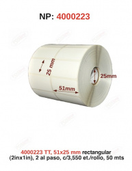 POSline Rollo de Papel Térmico 4000223, 51 x 25mm, 50 Metros 