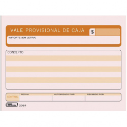Printaforma Vale Provisional de Caja, 1/4 Carta, 50 Hojas 