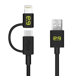 Pure Gear Cable 2 en 1, USB A Macho - Micro-USB B Macho/Lightning, Negro 