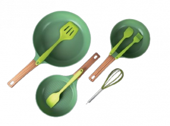 Queen Sense Juego de Sartenes Jade, 3 Piezas, Antiadherente, Cerámica, Verde  