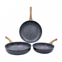 Queen Sense Sartén LCS002-01, 3 Piezas, Acero al Carbono, Negro  