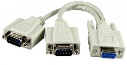 QVS Cable Serial DB9 Macho - 2x DB9 Hembra, 20cm, Blanco 