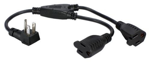 QVS Cable de Poder NEMA 5-15P Macho - 2x NEMA 5-15R Hembra, 30cm, Negro - 6 Piezas 