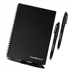Redlemon Cuaderno Inteligente Tapa Dura A5, 50 Hojas, Negro - Incluye 3 Plumas 