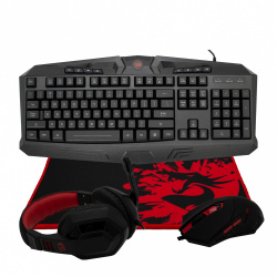 Kit Gamer de Teclado y Mouse Redragon incluye Teclado K503A-RGB-SP + Mouse M601 + Audífonos H120 + Mousepad P016, Alámbrico, USB, Negro/Rojo (Español) 