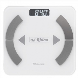 Báscula Corporal Inteligente Rhino BABAIN-180BL, Android/iOS, hasta 180Kg, Blanco, Medición de IMC/Grasa Corporal/TMB/Agua Corporal 