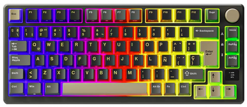 Teclado Gamer RK Royal Kludge RKM75 Phantom LED RGB 75%, Teclado Mecánico, Kailh Speed Silver, Inalámbrico, USB/Bluetooth, Negro, Español  