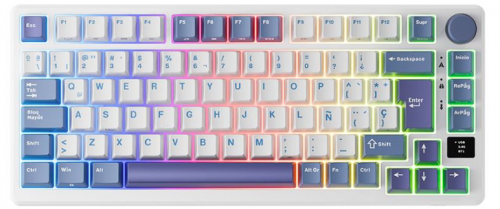 Teclado Gamer RK Royal Kludge RKM75 Taro LED RGB 75%, Teclado Mecánico, Kailh Speed Silver, Inalámbrico, USB/Bluetooth, Blanco, Español  