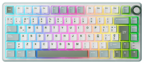 Teclado Gamer RK Royal Kludge R75 Skycyan LED RGB 75%, Teclado Mecánico, Kailh Speed Silver, Alámbrico, USB, Blanco, Español  