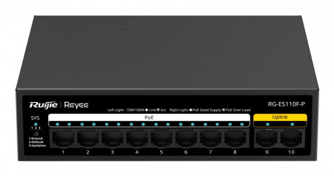 Switch Ruijie Fast Ethernet RG-ES110F-P, 10 Puertos (8x PoE+) 110 W, 10/100Mbps, 8.000 Entradas - No Administrable 